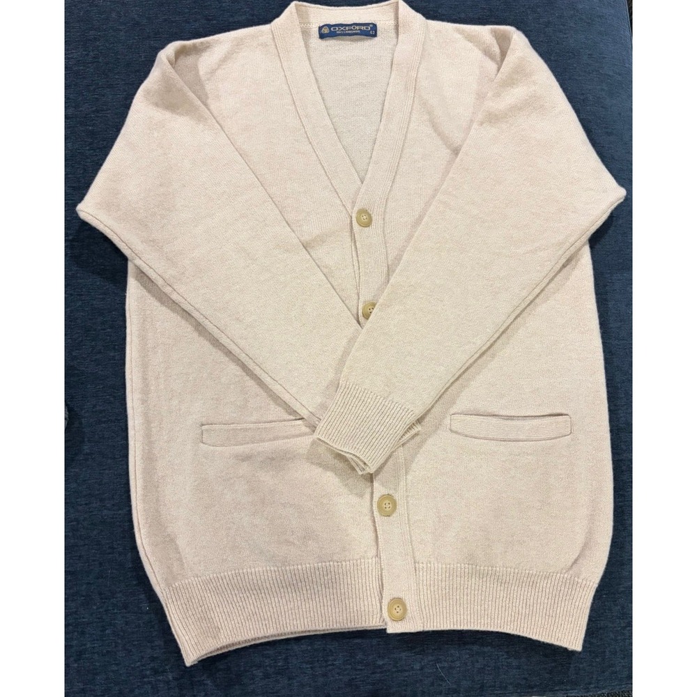 Oxford Men's Beige Wool Knit Button Cardigan Dark Academia Grandpa L Woolrich